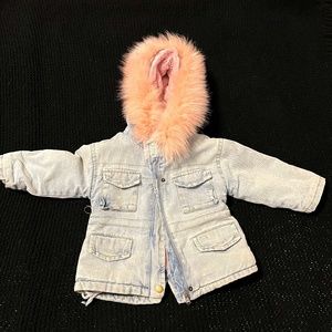 Toddler Girl Denim/pink  fur jacket